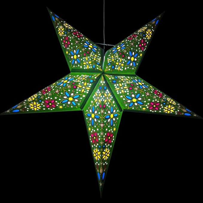 Lantern Lampshade Paper Star Light Shades Large 60cm Hanging Decorations for Christmas Wedding Home Decoration Birthday Party Foldable 5 Pointed Star (Green, Blue, Yellow)