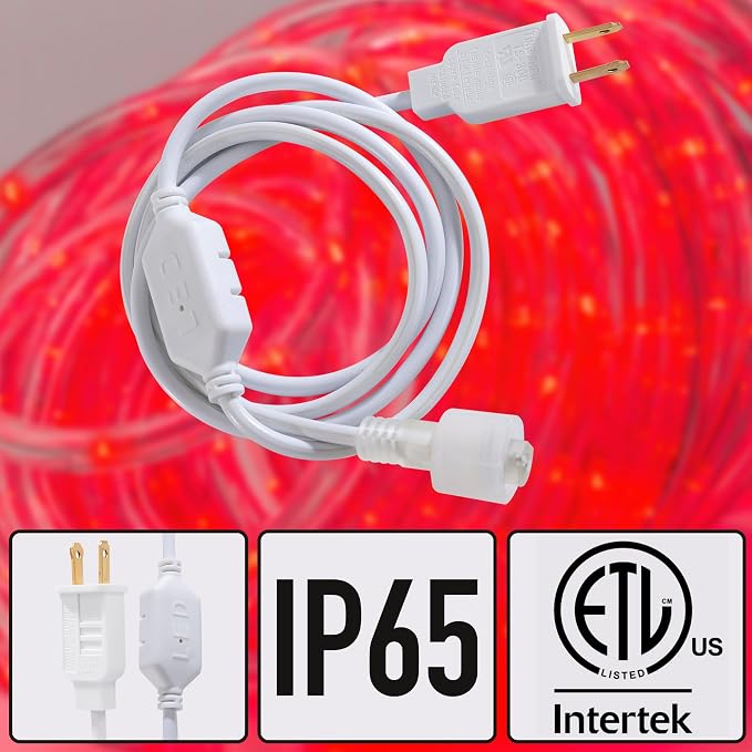 50ft Red Rope Lights, Connectable for Indoor & Outdoor,110V Transparent Flexible Tube Lights,Waterproof LED Rope Lighting For Outside, Deck, Patio, Pool, Camping, Bedroom Decor Landscape Lighting
