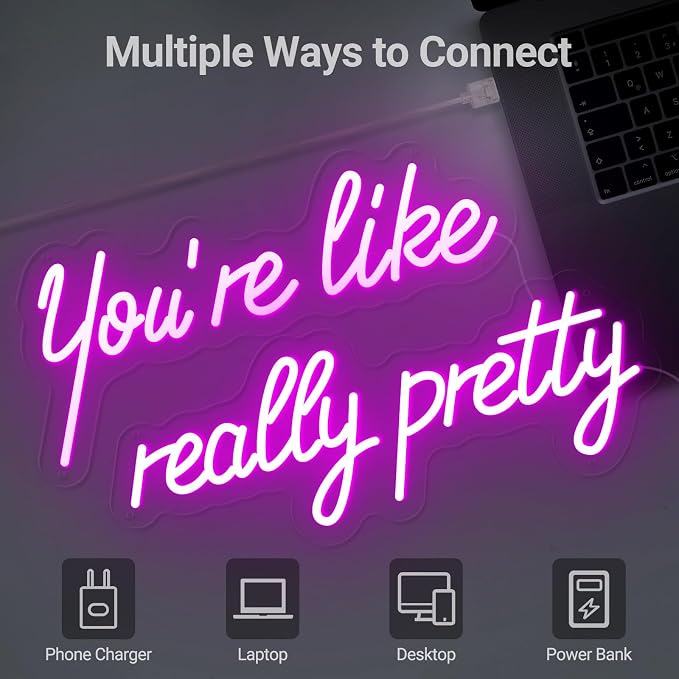 30IN Large You're Like Really Pretty Neon Sign, Dimmable Pink Handmade Led Neon Light for Salons, USB Power Bathroom Bedroom Girls Makeup Room Bachelorette Party Home Birthday Gift