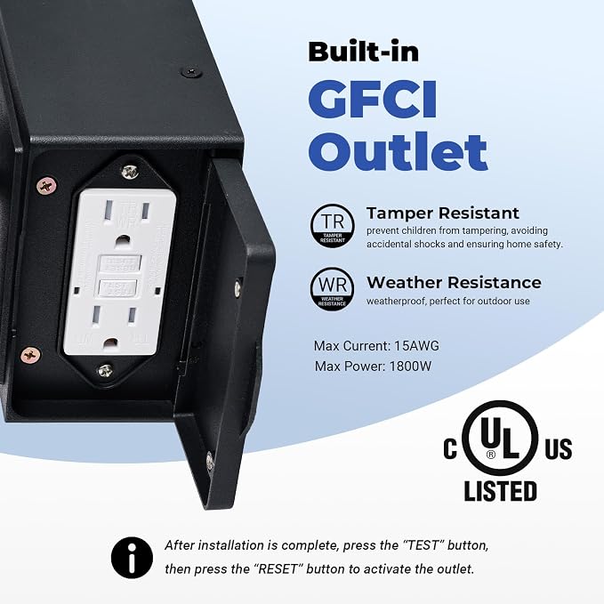 Motion Sensor Outdoor Lights with GFCI Outlet, 16.4" H Black Porch Light Outdoor, Dusk to Dawn Outside Lighting for House, Aluminum Anti-Rust Outside Light Fixtures Wall Mount for Garage Patio