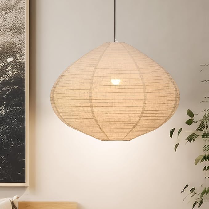 Hanging Lamp shade Oval 20INCH White Linen Pendant Light shade | Can replace paper lantern Handmade Minimalist Hanging Lantern Suitable for the Living room Hallway Bedroom and Kitchen