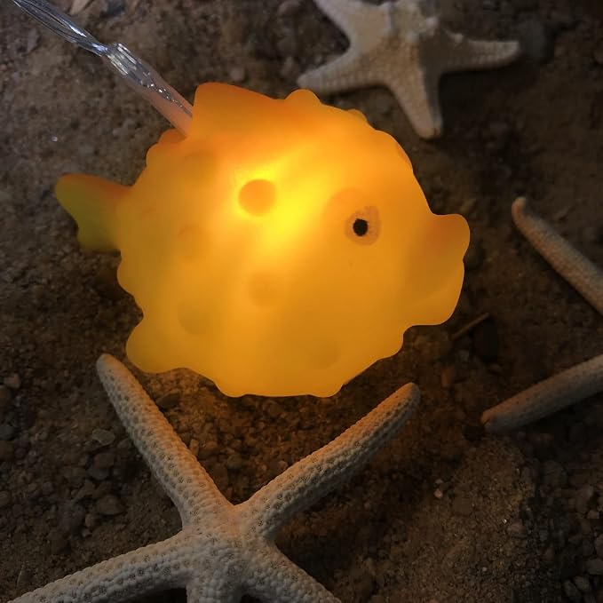 Cute Puffer Fish Night Lights 5.4FT 10 LED Battery Operated Cartoon Animal Fairy String Lights for Bedroom Home Holiday Yellow Theme Party Decoration (Puffer Fish, 1.65m/10LED)