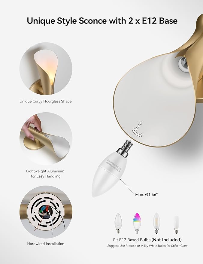 Tubicen Gold Wall Sconce Hardwired Elegant Modern Movie Theater Sconces Lighting Up Down Indoor 15.7" H Dimmable Decorative Accent Wall Lights for Living Room Bedroom Hallway Stairway