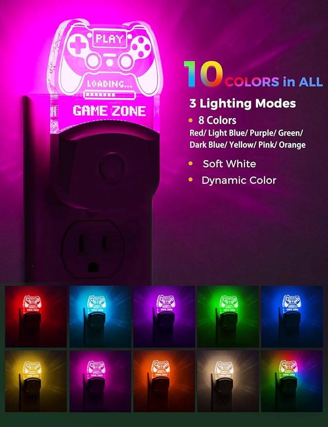 L LOHAS LED Night Light For Kids, Gamepad Shape Night Lights Plug into Wall | Plug in Night Light with Multi Color Personalized, Dusk to Dawn Sensor, Ideal for Boys, Game's Room Decor, Bedroom 1 Pack