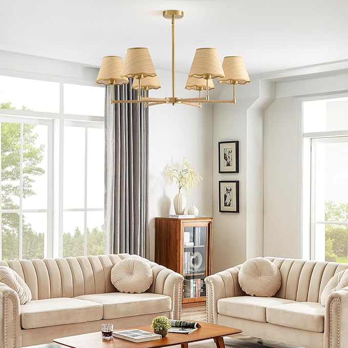 39”Inch Boho Rattan Chandelier 6-Lights Rustic Industrial, Adjustable Hand-Woven Pendant Lighting Fixtures for Dining Room, Bedroom,Living Room, UL Listed, E26Base