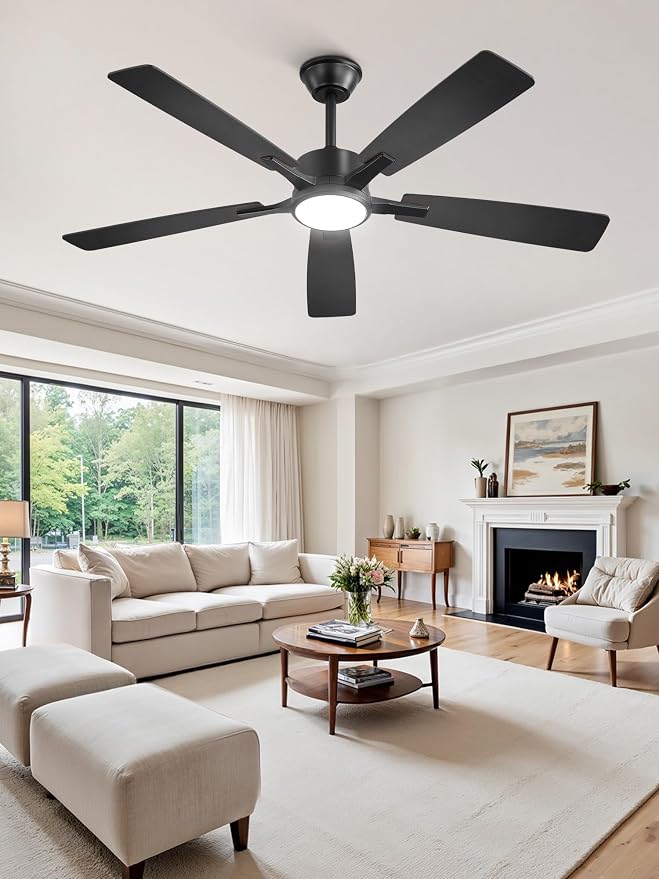 Fanbulous 52 Inch Ceiling Fans with Lights, Black, Remote & APP Control | Stepless CCT & Dimmable Light, 20W LED Ceiling Fan, 6 Speeds, Reversible Quiet DC Motor, for Bedroom, Living Room, Apartment