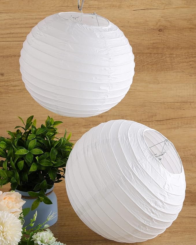 Treela 30 Pack White Chinese Japanese Paper Lanterns Decorative Hanging Round Paper Lantern Lamps for Wedding Birthday Party Decorations (10 Inch)