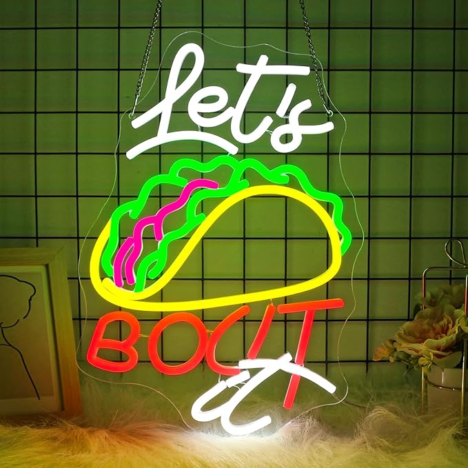 Taco Neon Sign, JGHTURIE Neon Signs for Wall Decor Let's Bout It Light up Led Signs for Restaurant Home Decoration USB Powered
