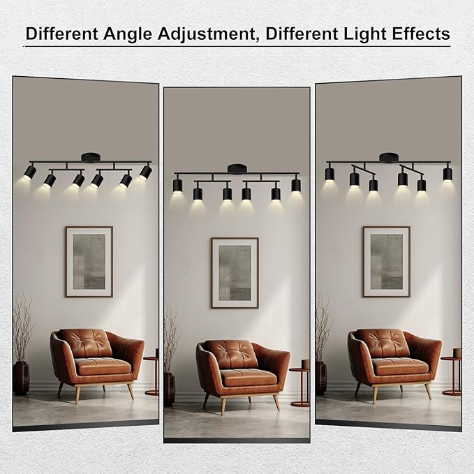 6 Light Track Lighting Fixtures Ceiling, Matte Black Kichen Track Lighting Fixtures with Rotatable Light Heads, Upgrade Light Poles, Modern LED Sopt Lights for Kitchen/Hallway, No GU10 Bulb