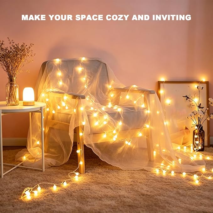 99FT 200LED Globe String Lights, Battery Powered Waterproof 8 Modes Hanging Fairy Lights with Remote for Patio Garden Holiday Tree Yard Party Wedding Indoor Outdoor Decor, Warm White