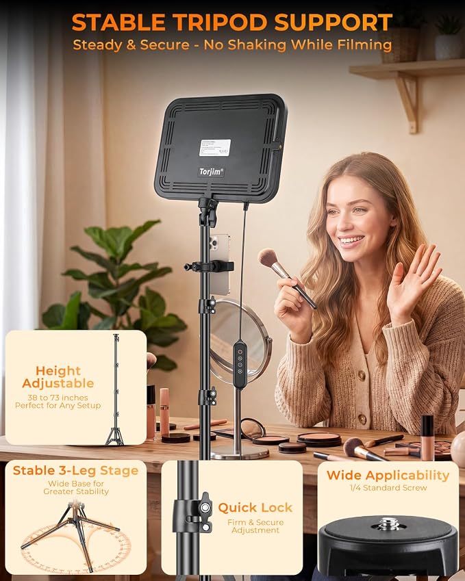 Torjim 12 Inch Video Light Kit for Creators | 30W High Brightness | Studio Lights with Tripod Stand & Phone Holder | 3000-6500K Adjustable Photography Lighting for YouTube Streaming Home Studio