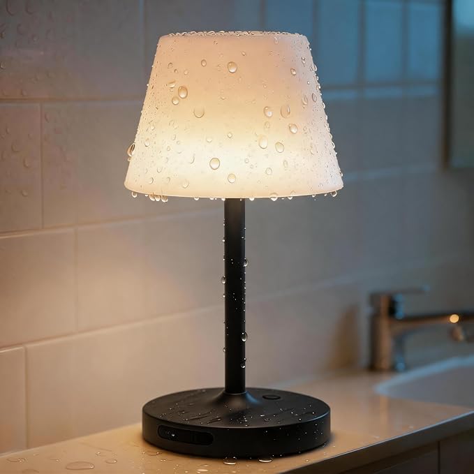 SAIWEYA Outdoor Waterproof Shower Lamp, 5200mAh Rechargeable Bathroom Lamp | IP65 Cordless Shower Light, Touch Dimming, Long-Lasting Battery, Versatile for Patio, Camping, Bathroom, Restaurant & Kitchen