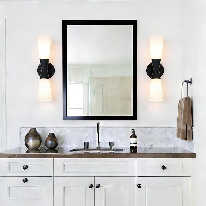 Bathroom Wall Sconce, Modern Indoor Vanity Light Fixtures 17", Up Down Lighting, Wall Mount Lamp for Living Room Bedroom Hallway Stairway Fireplace Mirror E26 Base 1PC White&Black