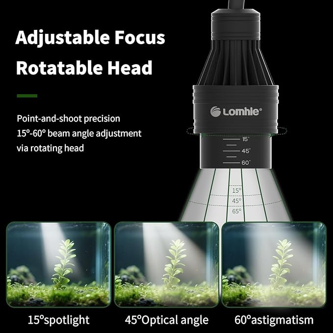 Lominie LED Aquarium Light Full Spectrum 15°-60° Adjustable Aquarium Focus Light Spotlight for Saltwater Freshwater Fish Tank（A15 Freshwater/Saltwater）