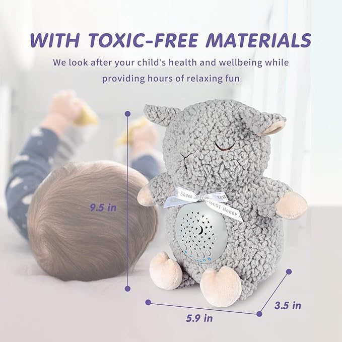 BEREST Baby Sleep Soother with Projector Night Light & Auto-Off Timer, Musical Sheep Plush Toy with White Noise, Heartbeat, Shushing, Lullabies for Newborns, Infants Shower Gift
