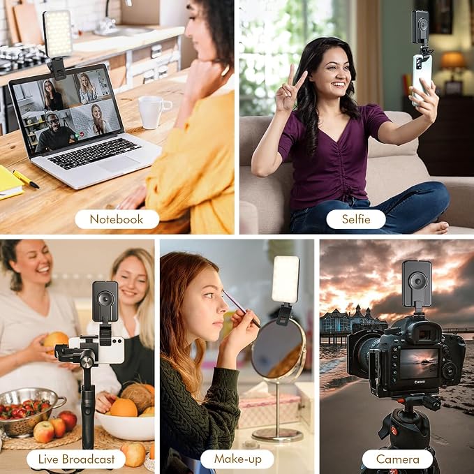 Selfie Light for iPhone,Portable Phone Clip on Light,Rechargeable LED Ring Light for Phone,Video Recording,Camera,Laptop,TikTok,Tablet,Vlog,Computer,5 Lighting Modes,80 LED High Power