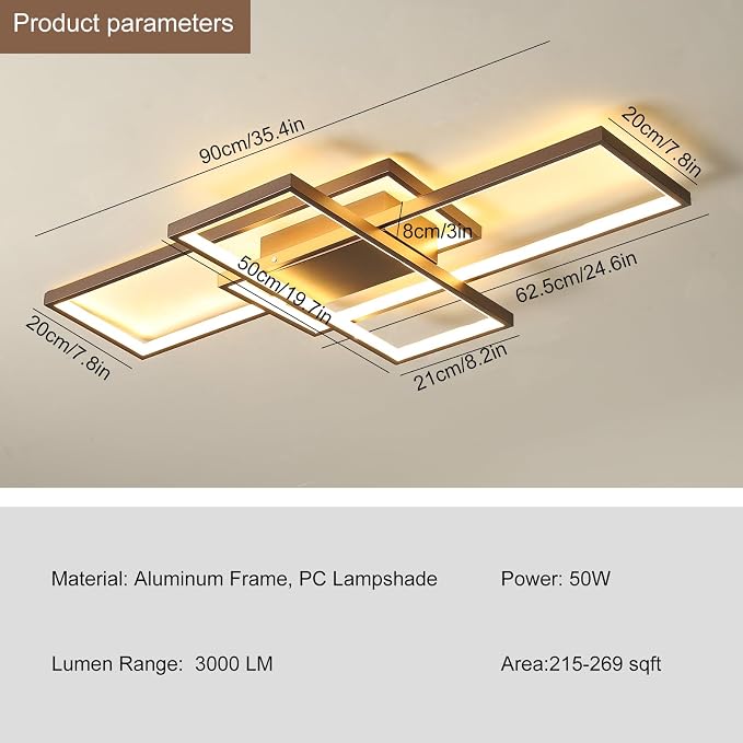 GEADI 35.4" Modern LED Ceiling Light, Dimmable Flush Mount with Remote | Bronze Geometric Ceiling Lamp, Low Profile Color Changing Light for Living Room, Bedroom, Dining Room and Kitchen