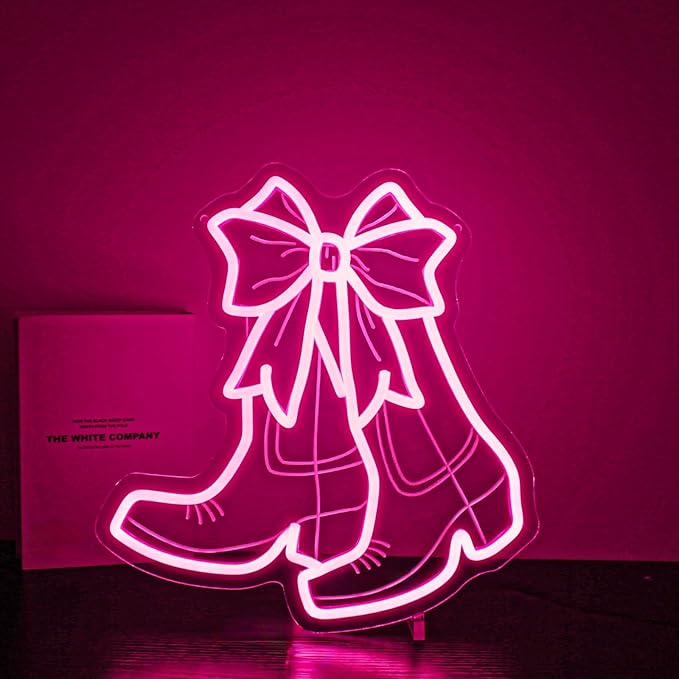 Neon Sign - HSJNJKFU Bow Boots Neon Signs for Wall Decor Beer Bar Signs for Room Decor Pink Led Lights Sign for Home Indoor Decor Birthday Party USB Powered