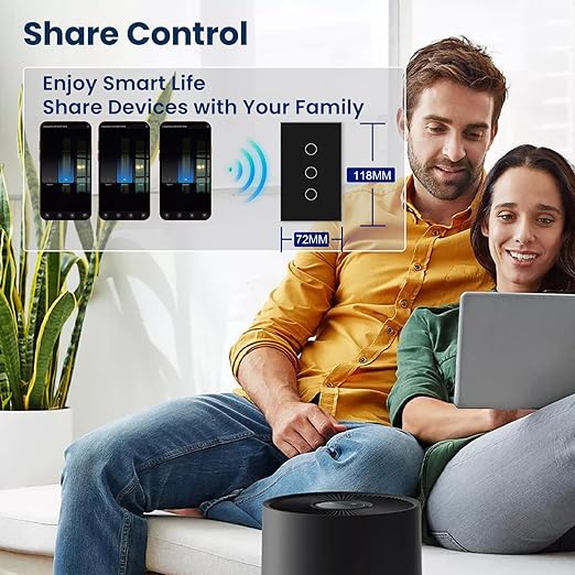 WiFi Smart Light Switch,3-Button Single Gang 2.4GHz Wi-Fi Touch Switch, Neutral Wire Required,Work with Smart Life/Tuya App and Alexa,Black