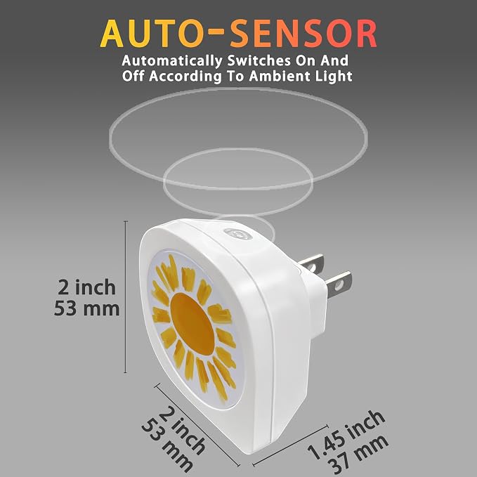 Vintage Sun Night Light Plug into Wall 0.5W LED Lights Auto on/Off for Family Friends Holiday Gifts & Home Decor