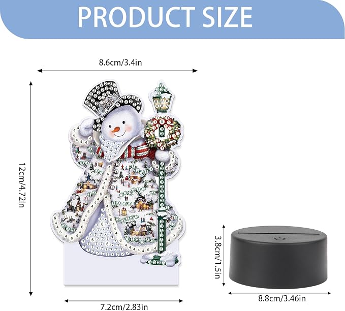 JISHSHAY Christmas Diamond Painting Night Light Diamond Art Table Lamps Gem Art LED Lights Gem Painting Desk Lamp Mosaic Kits for Adults DIY Kits for Adults Paint by Numbers Special Shaped Snowman
