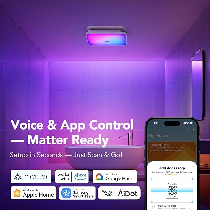 OREiN Matter Smart Bathroom Exhaust Fan with Light, 110 CFM Quiet Bathroom Fan, Tunable White 2700K–6500K & RGB Mood Lighting, Easy Installation, Remote Control, No Speaker, Works with Alexa & Google