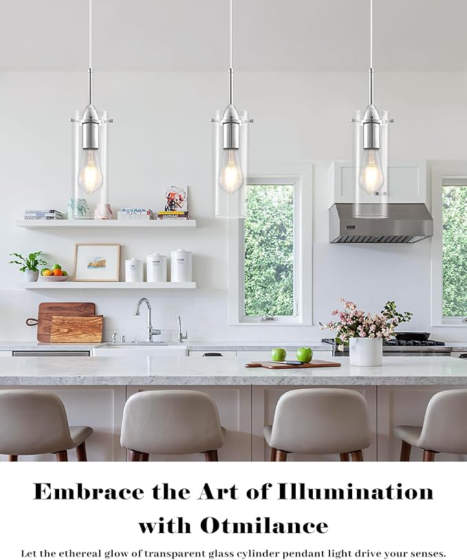 Chrome Pendant Lights Kitchen Island 3 Packs, Glass Pendant Light, Modern Clear Glass Pendant Light Fixture, Pendant Lights for Kitchen Island, Living Room, Bathroom