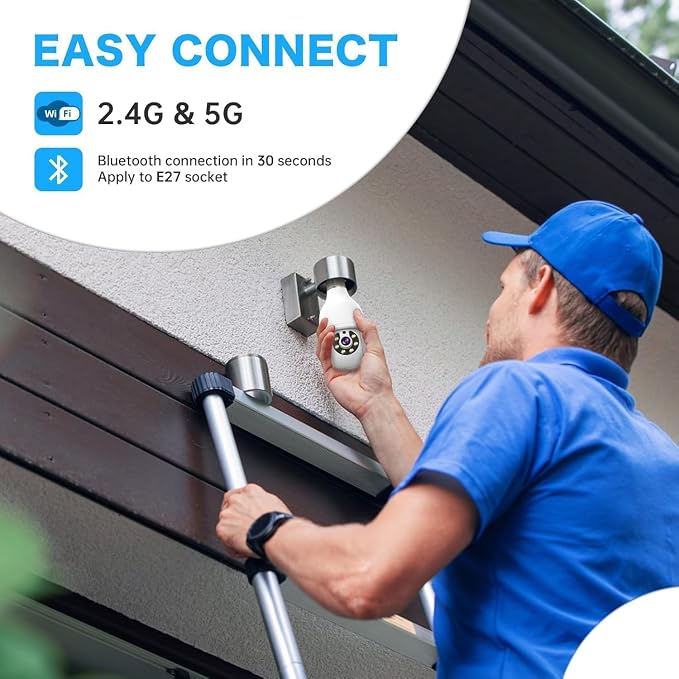 2K Light Bulb Security Camera 5G&2.4G WiFi Security Cameras Wireless Outdoor Indoor,360°Bulb Cameras for Home Security Outside Indoor,Motion Detection and Alarm,Two-Way Talk,Color Night Vision 4 Packs