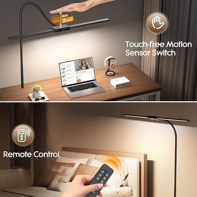Syrinx LED Floor Lamp, 18W 2000LM Bright Floor Lamp for Office, Living Room | Focused & Wide-Area Dual Light, Flexible Neck, Eye Care, Dimmable Brightness & Color Temp, Auto Timer, Remote/Gesture Control