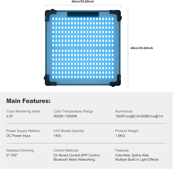 GVM 200W Flexible Led Panel Light Mat with Bluetooth Control, RGB Video Light with Softbox, 2000K-10000K Foldable Photography Light, 16 Kinds Lighting Scene, 1400pcs Led Beads, 23.62 * 23.62 inch