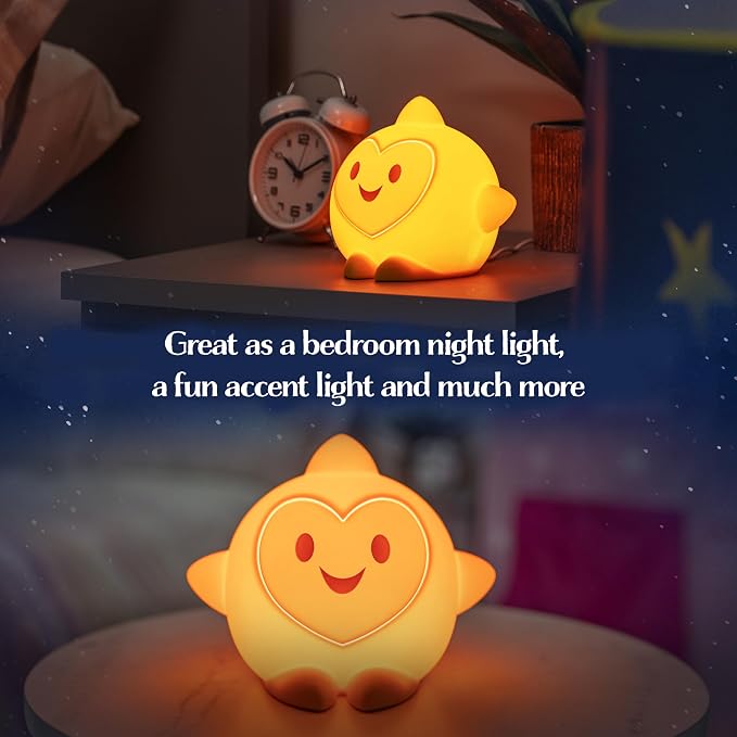 Disney Squish'ems Wish Star Night Light for Kids, Soft Silicone | Dimmable Kids Bedside Lamp, Light for Kids Room, Bedroom, and Playroom, USB Powered with AAA Battery Option