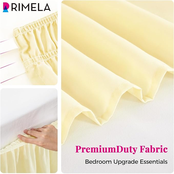 RIMELA Bed Skirt Queen Size 14 Inch Drop, Wrap Around Elastic Bedskirt Solid Microfiber Luxury Hotel Quality Fabric, Easy to Install Machine Washable Wrinkle & Fade Resistant, Light Yellow