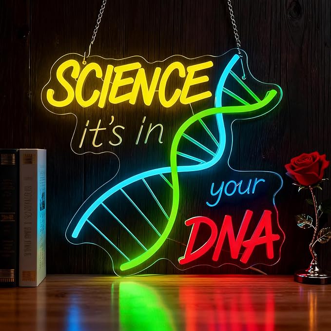 DNA Science Neon Sign, Dimmable LED Double Helix Neon Light for Wall Decor | USB Powered DNA Neon Light for Science Classroom, Lab, Study Room, Gift for Biology Students, Teachers & Science Lovers
