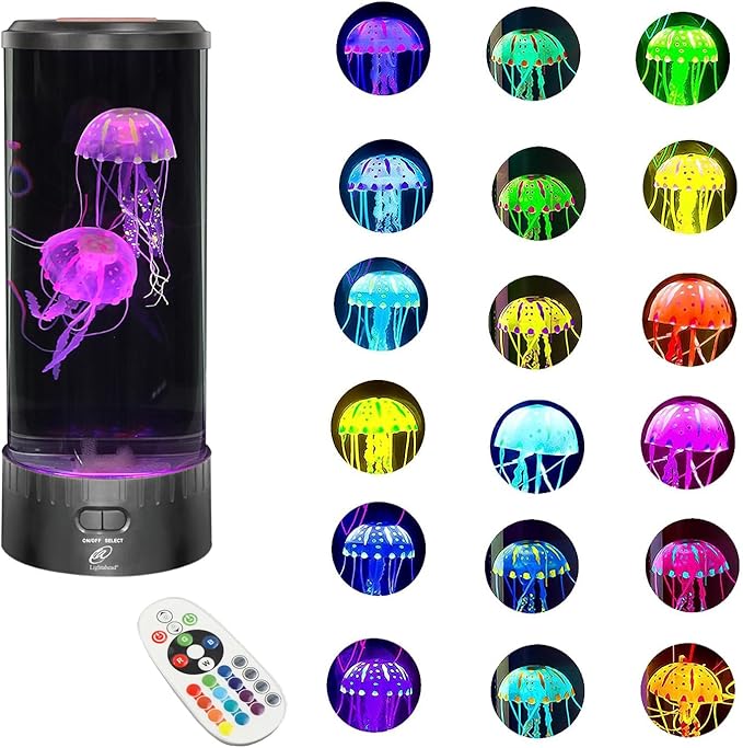 Lightahead Large Round LED Jellyfish Lamp – 18 LEDs with Vibrant Color-Changing Effects – The Ultimate Sensory Fake Aquarium for Decoration, Autism, ADHD, Stress & Anxiety Relief – Ideal Gift (Large)