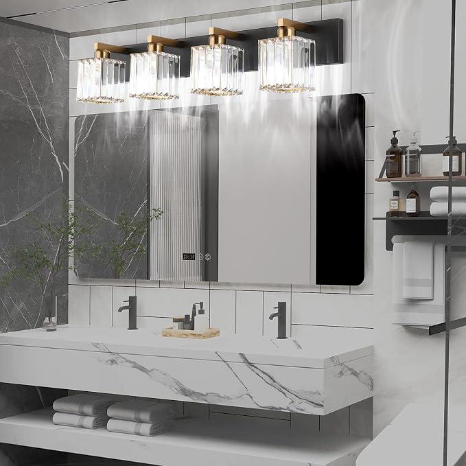 Aipsun Bathroom Vanity Light Fixtures Crystal Vanity Light for Bathroom 4 Light Modern Vanity Lighting (Exclude Bulb)