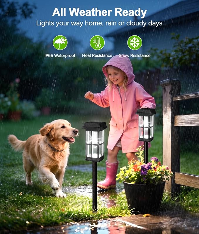 Ahaorigin Solar Pathway Lights Outdoor, 2 Lighting Modes Waterproof Solar Lights Outdoor, Sturdy Metal Rods, Brighter Up to 15Hrs Outdoor Path Lights for Garden Yard (Cool White, 4 Pack)