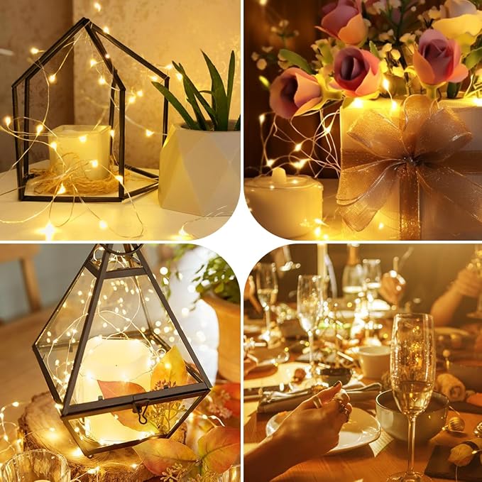 4 Pack Fairy Lights Battery Operated with Remote, Total 480LED 156Ft Battery Powered String Lights with Timer, 8 Modes Waterproof Twinkle Christmas Lights for Bedroom Party Indoor Mason, Warm White