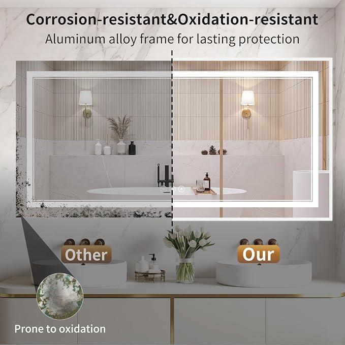 30"x60" LED Bathroom Mirror with Lights, Front & Backlit, Anti-Fog | Lighted Mirror with Dimmable, Aluminum Frame, 3 Color Temperature, CRI 90+, Touch Control with Memory, HD Tempered Glass