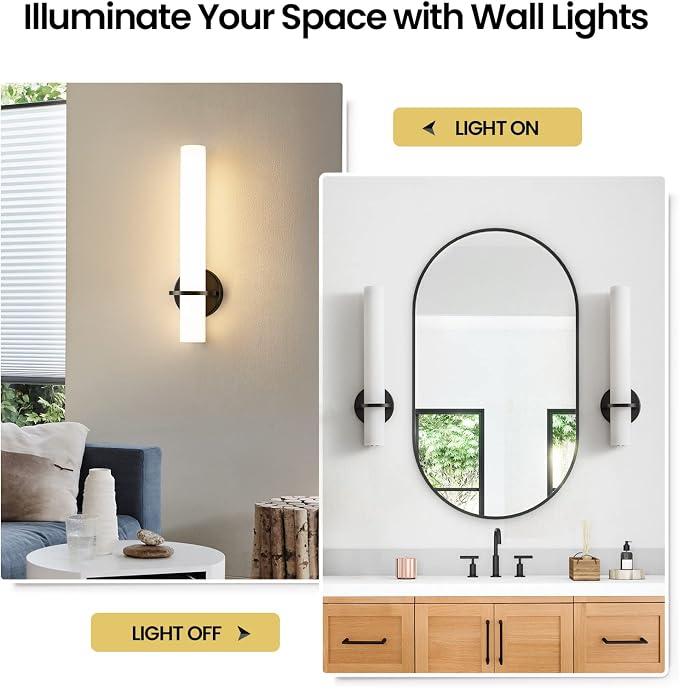 AIJIASI 18 Inch Wall Sconces Set of Two, Black Bathroom Sconces 18W 2700K-5000K LED Dimmable Modern Wall Sconces with Acrylic Shade for Bedroom Living Room Hallway Stairway