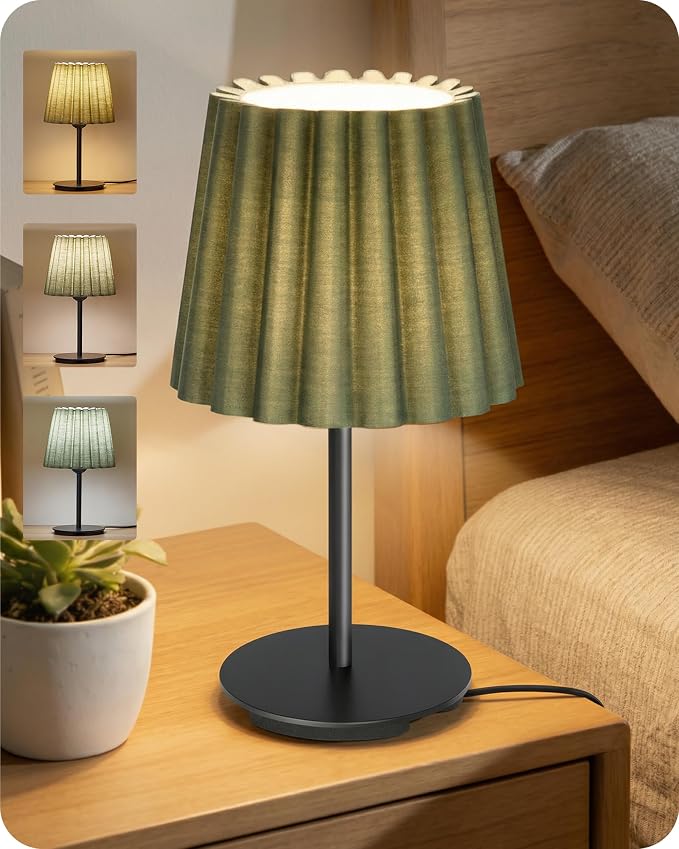 Small Bedside Table Lamp, Dimmable Table Lamp with 3 Adjustable Color Temperatures, Nightstand Lamp with a Dimmable Bulb, E26 Base, for Bedroom, Study, Desk, Green and Black J15TL05