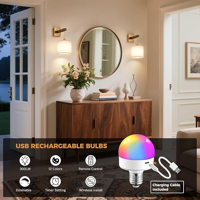 Rechargeable Battery Operated Wall Sconce Set of Two, 8000mAh Wireless Wall Sconces with RGB 15 Colors & Remote Control, Dimmable Wall Lamps for Living Room Bedroom, Gold