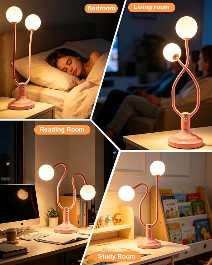 Orange Globe Table Lamp Dimmable Magic DIY Arms G9 Bulbs Included | Nightstand Modern Desk Lamp Vintage Ambient Night Light Warmwhite Kids Bedside Lamps for Bedroom Living Room Nursery Gift