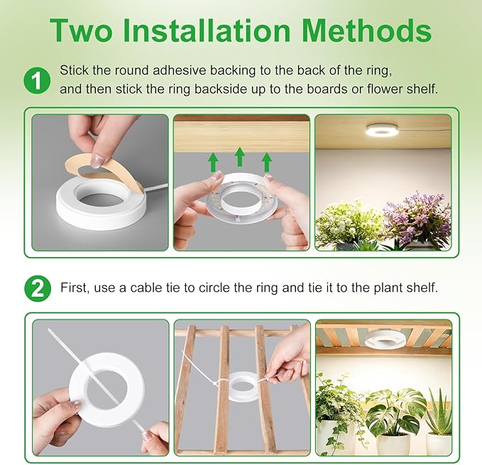 3.54" Ceiling Grow Light for Indoor Plants, Warm&White Full Spectrum Plant Light, Growing Lamp with 6/12/16H Auto Timing, 10 Dimmable Brightness Levels for Small Plants,2Head