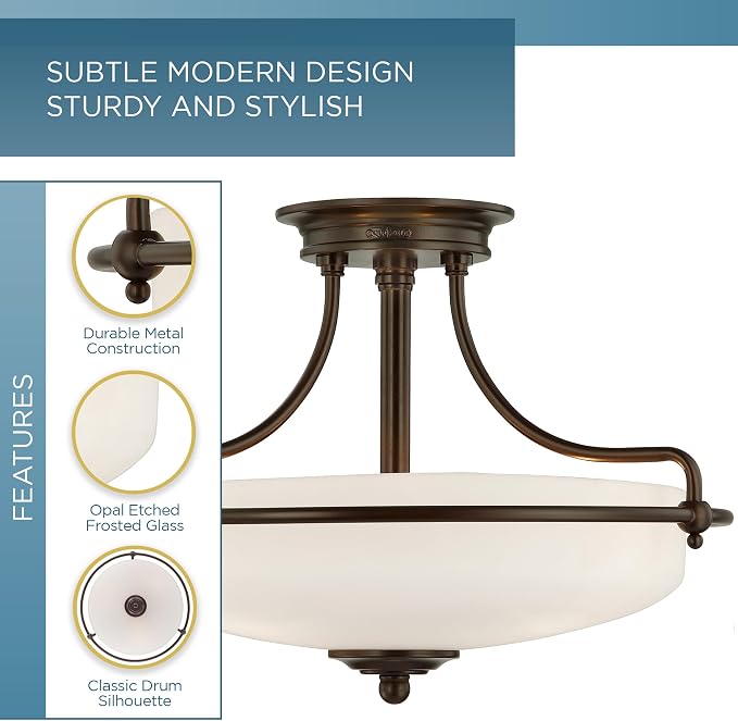 Quoizel Griffin 17" Semi-Flush Mount Ceiling Light, Palladian Bronze | 3-Light, Opal Etched Glass, ETL Damp Rated, Transitional Style