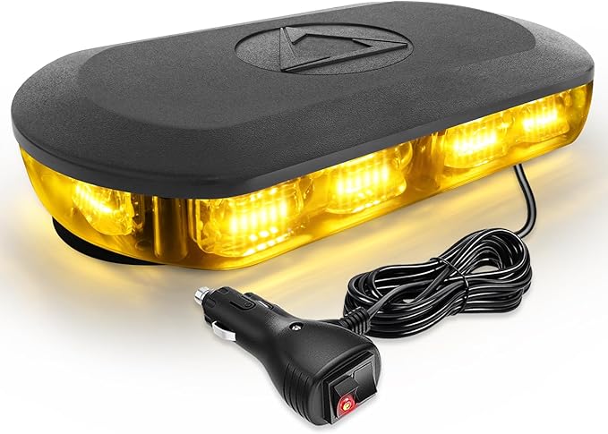 HLauto 700A Rooftop Emergency Strobe Lights Bar, 72 LED Amber Mini Beacon Safety Flashing Warning Traffic Lights Bar w/Magnetic Base for 12-24V Trucks, Construction Vehicles, Snowplow, Cars