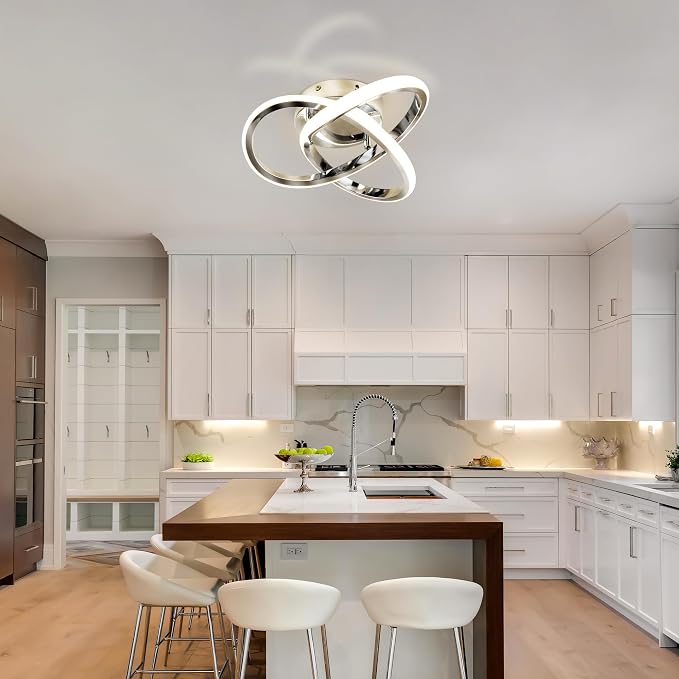 10 Inch Modern Ceiling Light, 24W LED Dimmable Ceiling Light with Remote Control, 3000-6000K Color Temperature Adjustable, Chrome Small Chandelier for Bedroom, Entryway, Hallway, Kitchen