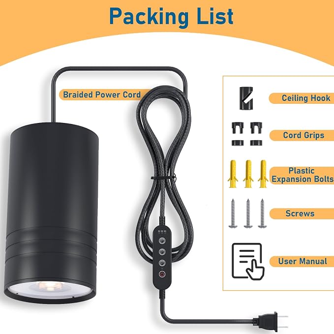 40W Plant Lights for Indoor Growing, Hanging Plant Lamp for Indoor Plants, Large Tall Plant, Garden, Flowers, Greenhouse, with Timer and 15ft Braided Cord, 3000K Full Spectrum, COB Bulb Aluminum Black