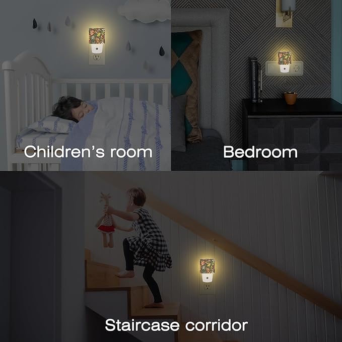 Forest Plants and Mushrooms Night Light Plug into Wall,Butterfly Snail Berries Leaves Dusk to Dawn Night Light,0.5w Energy Saving Sleep Friendly Nightlights for Kids Boys Girls Home