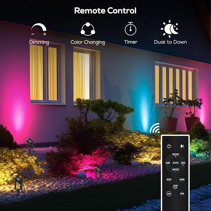 SUNTHIN Outdoor RGBW Landscape Lighting with Remote, Dusk to Dawn, 16 Pack | Color Changing Outdoor LED Yard Lighting with Remote, IP65 Waterproof Landscape Ground Lights for Garden, Trees & Pathway