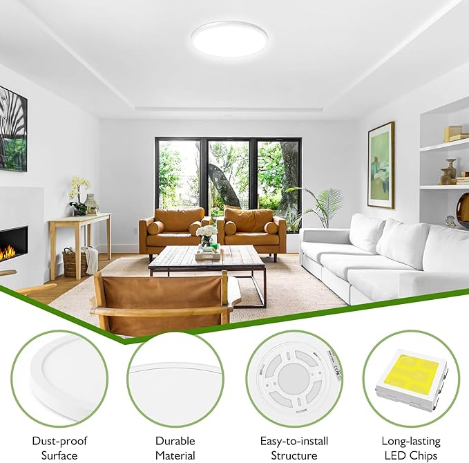 12Inch LED Flush Mount Ceiling Light Fixture, 28W 3200Lm Dimmable Modern Recessed Ceiling Lamp, 5000K Daylight White Round Low Profile Ceiling Light for Kitchen Closet Bedroom Hallway Laundry, 4-Pack